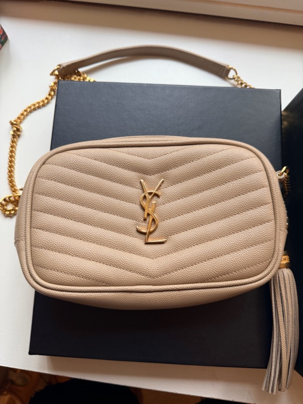 Saint Laurent Dark Beige Grain De Poudre Matelasse Mini Lou Camera Bag NWT/NIB - Picture 9 of 16